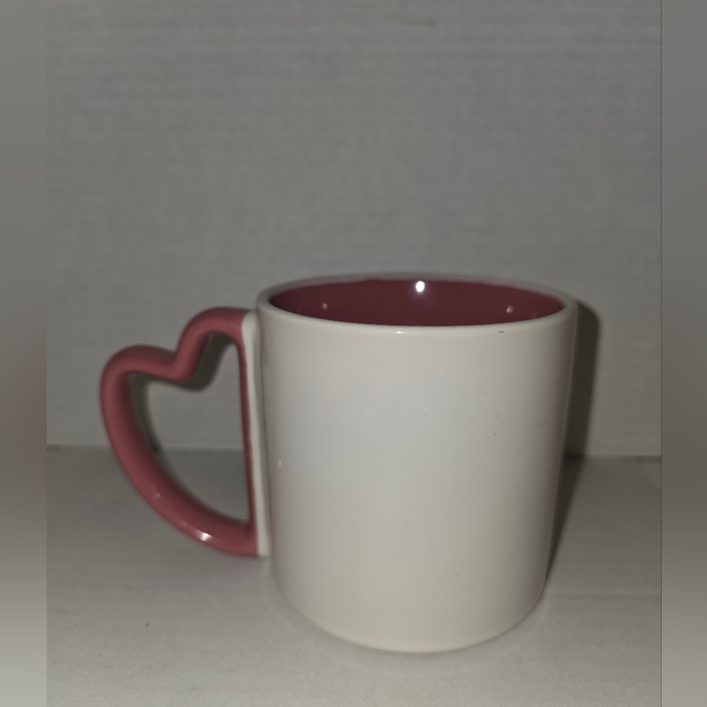 Coffee Mug Cup Holiday Home White W/ Pink Heart Handle Coffee Tea